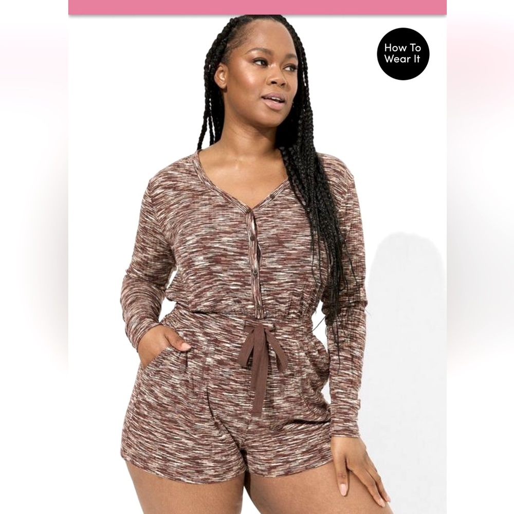Torrid Hacci ribbed button up long sleeve Romper Size 3